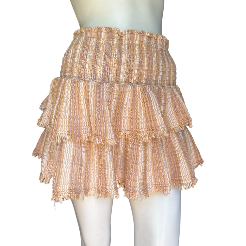 Aerie Muslin Cotton Tan & Brown Neutral Tiered Fringe Mini Skirt Size Large - Picture 6 of 13